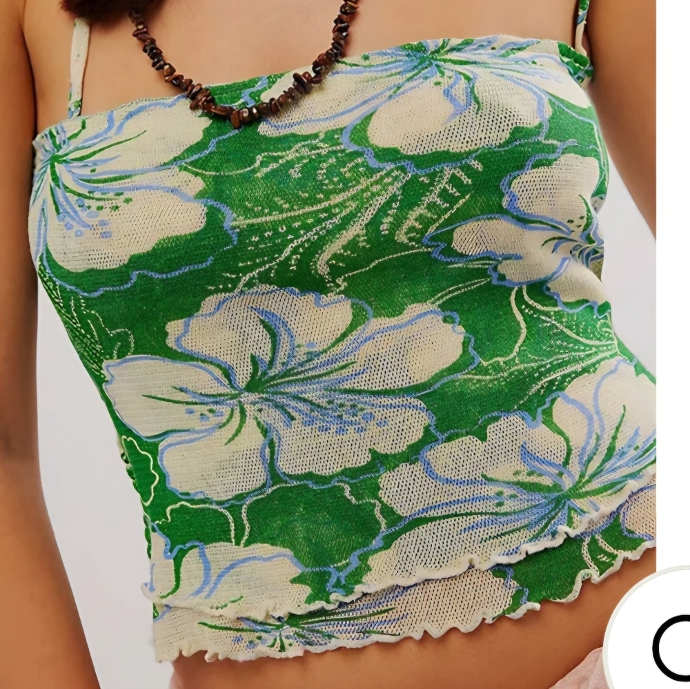 Free People Green Floral Crop Top
